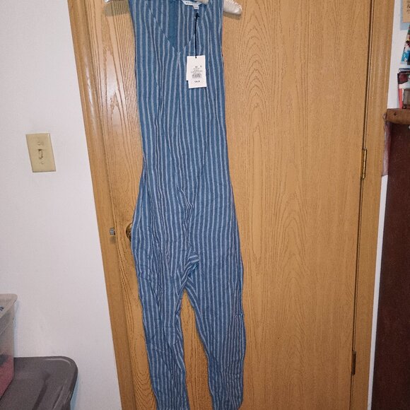 NEW The Nines by HATCH Sleeveless Tie Maternity Jumpsuit Navy Blue Striped XS - Picture 4 of 7